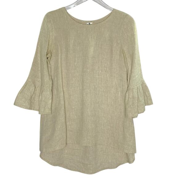 Crown Linen Designs XS Oversized A Line Ruffle Top 100% Linen Lagenlook *flaw - Picture 1 of 11